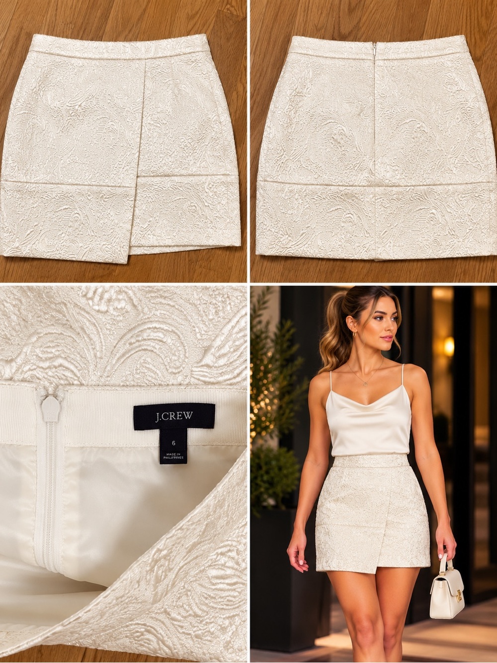 J. Crew Silver-Gray-Cream Textured Mini Skirt